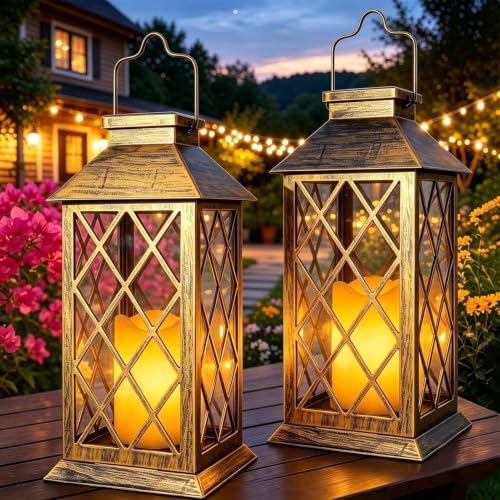 Cozymeow Lanterne Solaire Exterieur 2 PièCes Verre Trempé Lanterne Exterieur Jardin Lueur des Bougies, éTanche Lampe Solaire pour Deco Terrasse, Balcon...