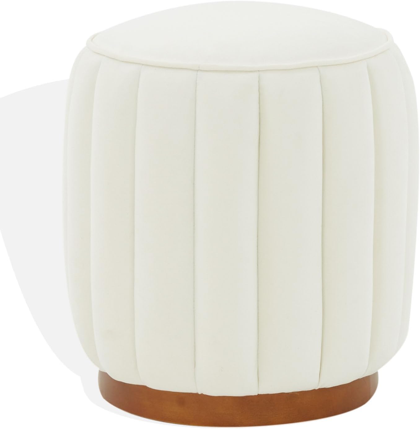 SAFAVIEH Couture Collection Sherrie Brown Velvet/Walnut Round Channel Tufted Ottoman (Fully Assembled)