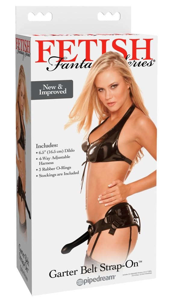 Conjunto de liguero y consolador con correa Fetish Fantasy de 14 cm, color negro