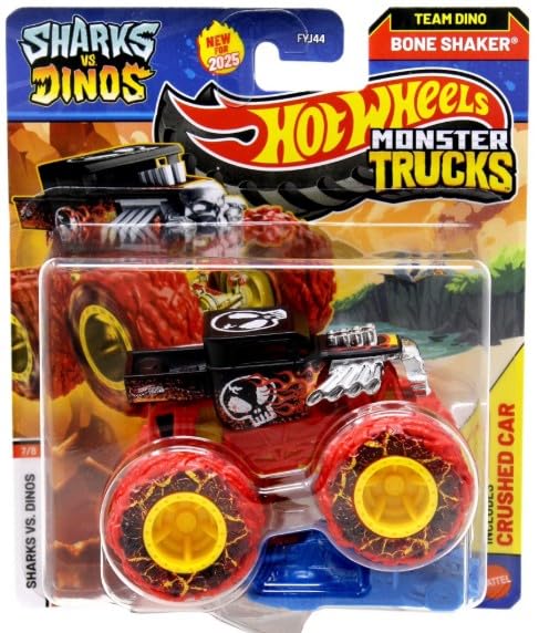 Image of Hot Wheels Monster Trucks Sharks vs Dinos, 1:64 Scale Die-Cast Vehicle Collection, 2025 Edition (7 /8 Bone Shaker)