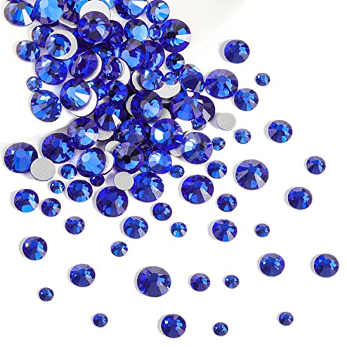 Image of Beadsland Rhinestones for Makeup,8 Sizes 2500pcs Blue Flatback Rhinestones Face Gems for Nails Crafts with Tweezers and Wax Pencil,Sapphire,SS4-SS30