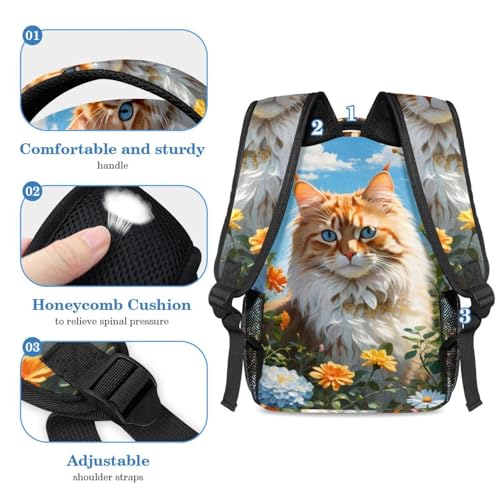 Cartable chat et fleur avec trousse pour l'école et le collège - 4