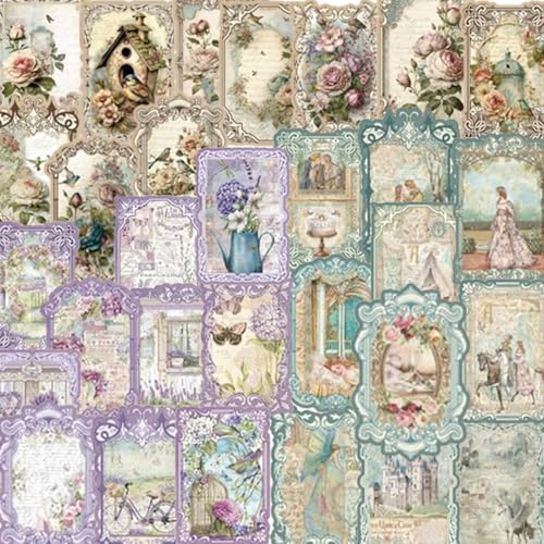 60 piezas de papel vintage para álbumes de recortes, papel decorativo estético, varias hojas de papel de decoupage para decoración de pared, dibujo, fotos, diario, tarjetas, manualidades