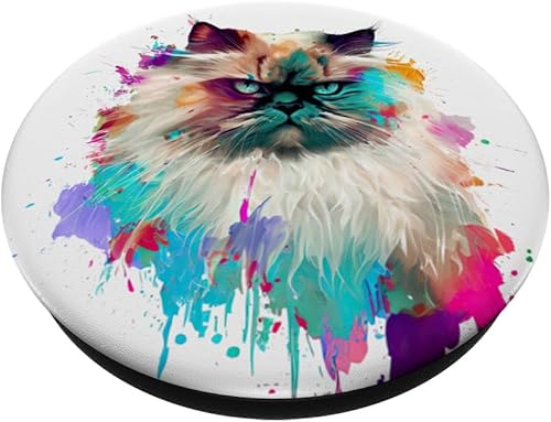 Miniatura 2 de Colorful Himalayan cat Splashes Of Paint, Abstract Art Cat PopSockets Standard PopGrip