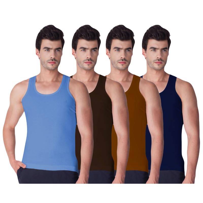 Image of INNERO Men's Color Vest | Cotton Sleevless Round Neck Vest, Baniyan, Ganji, Undershirt