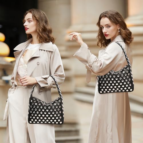 Studded Purse Black Shoulder Bag Y2K 2000s Punk Purse Studded Shoulder Bag Vegan Leather Soft Handbag2