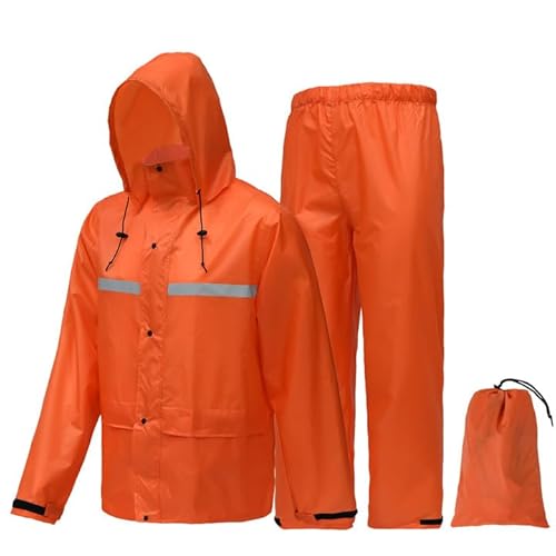 LOOGU Men's Rain Suit - Rain Gear for Men Waterproof, Lightweight Rain Coat, Breathable Mens Rain Jackets Hood and Pants Orange Small
