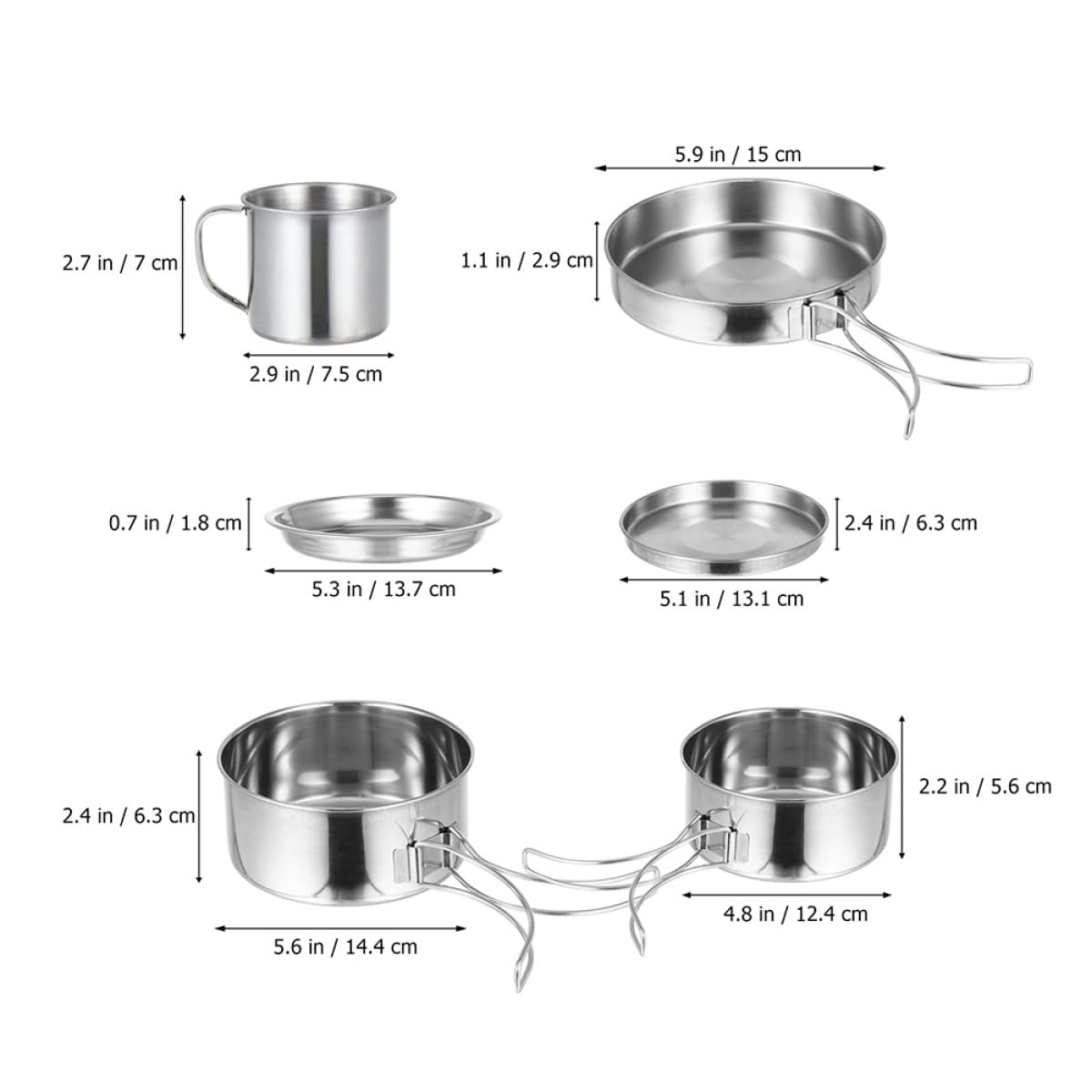 PartyKindom Ustensiles Cuisine De Camping INOX 8 Pièces Pliables, Batterie De Casseroles en Acier Inoxydable, Poêle Multifonction Légère, pour 5-6 Personnes, Randonnée Et Pique-niques en Plein Air