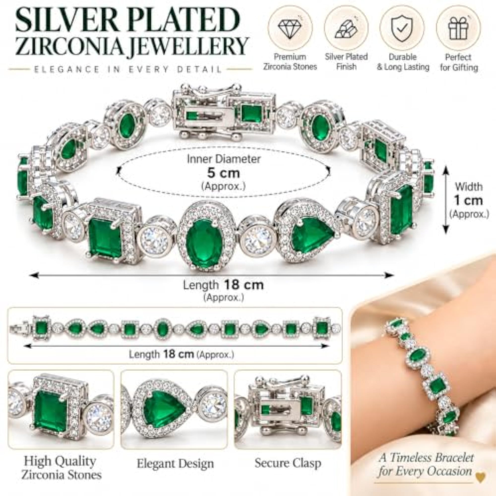 Xuping Emerald Green Zirconia Tennis Bracelet