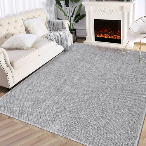 COZYLOOM Bedroom Rug 8x10 Machine Washable Rugs Modern Solid Textured Floor Cover Carpet Non Slip Stain Resistant Accent Rug for Living Room, Bedside, Office, Dining Room, Light Grey