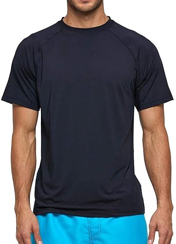 Arcweg Rashguard Men Swim Short Sleeves Diving UV Protection UPF 50+ Elastic Rash Vest Loose Fit Top Swimming Quick Drying