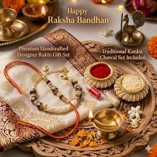 Image of NiLy Craft Handmade Kundan Ball And Glass Beads Rakhi Set | Unique Designer Couple Rakhi For Bhai And Bhabhi | Red Kundan Ball - 1 Pair
