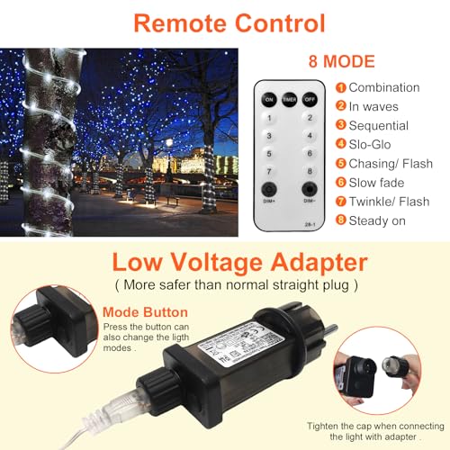 Lichterschlauch Aussen 23m, 200 LEDs Lichtschlauch Außen Innen mit Fernbedienung, 8 Modi IP65 Wasserfest Lichtschläuche Leuchtschlauch Led Schlauch für Weihnachten Garten Party Hochzeit Weiß