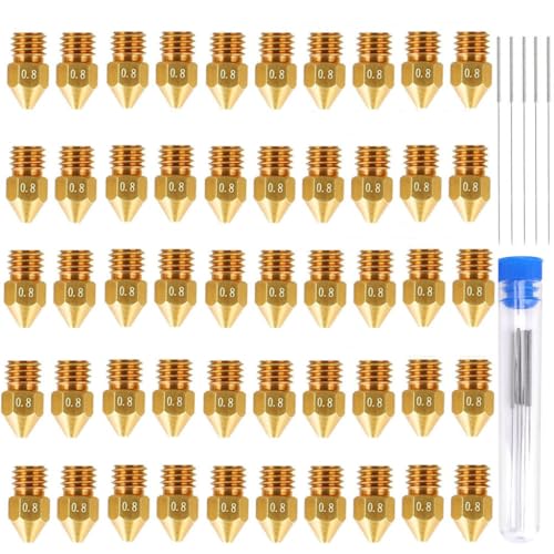 Treer 50-Pcs MK8 Extruder Nozzle with 5 Stainless Steel Needles,for 1.75 mm PLA ABS 3D Printer (0.8mm)