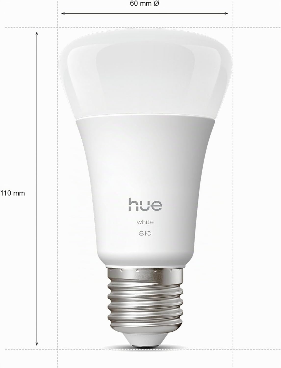 Philips Hue Ampoule connectée A60 LED, Lumière blanche chaude 2700 K, Ampoule Philips Hue E27, 9,5 W, 810 lumens, Intensité variable, Compatible Alexa, Google Assistant et Apple Home, pack de 4