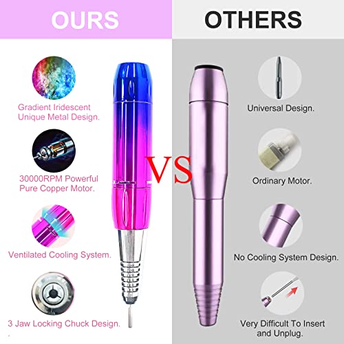 Alety Electric Nail Drill, Professional 30000Rpm Acrylic Nail Drill Machine 11 In 1 Kit, Portable Usb Electric Nail File Efile Set For Acrylic Gel Nails, Manicure Pedicure Tools For Home And Salon #TOP1