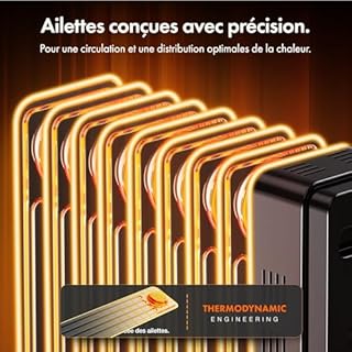 VonHaus Radiateur Bain d'Huile 9 Ailettes, Chauffage Bain d’Huile Électrique Portatif 2000 W, Radiateur Noir, Thermostat Réglable, 3 Réglages de Chauffage, 4 Roulettes, Câble d'Alimentation de 1,5 m