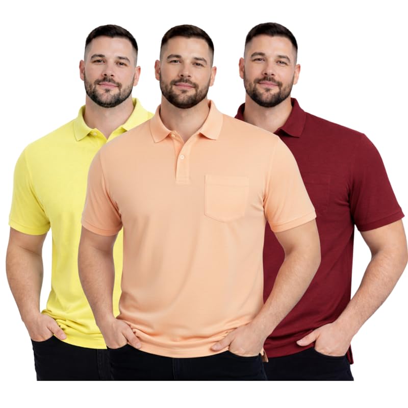 sman Plus Size Polo T-Shirt Pack of 3 for Men & Boys | Half Sleeve Collar Tee with Pocket | Premium Spun Matty Fabric | Casual & Office Wear | Sizes 2XL to 6XL | FX_PO3_MCR_PCH_MRN_PS-picture-32
