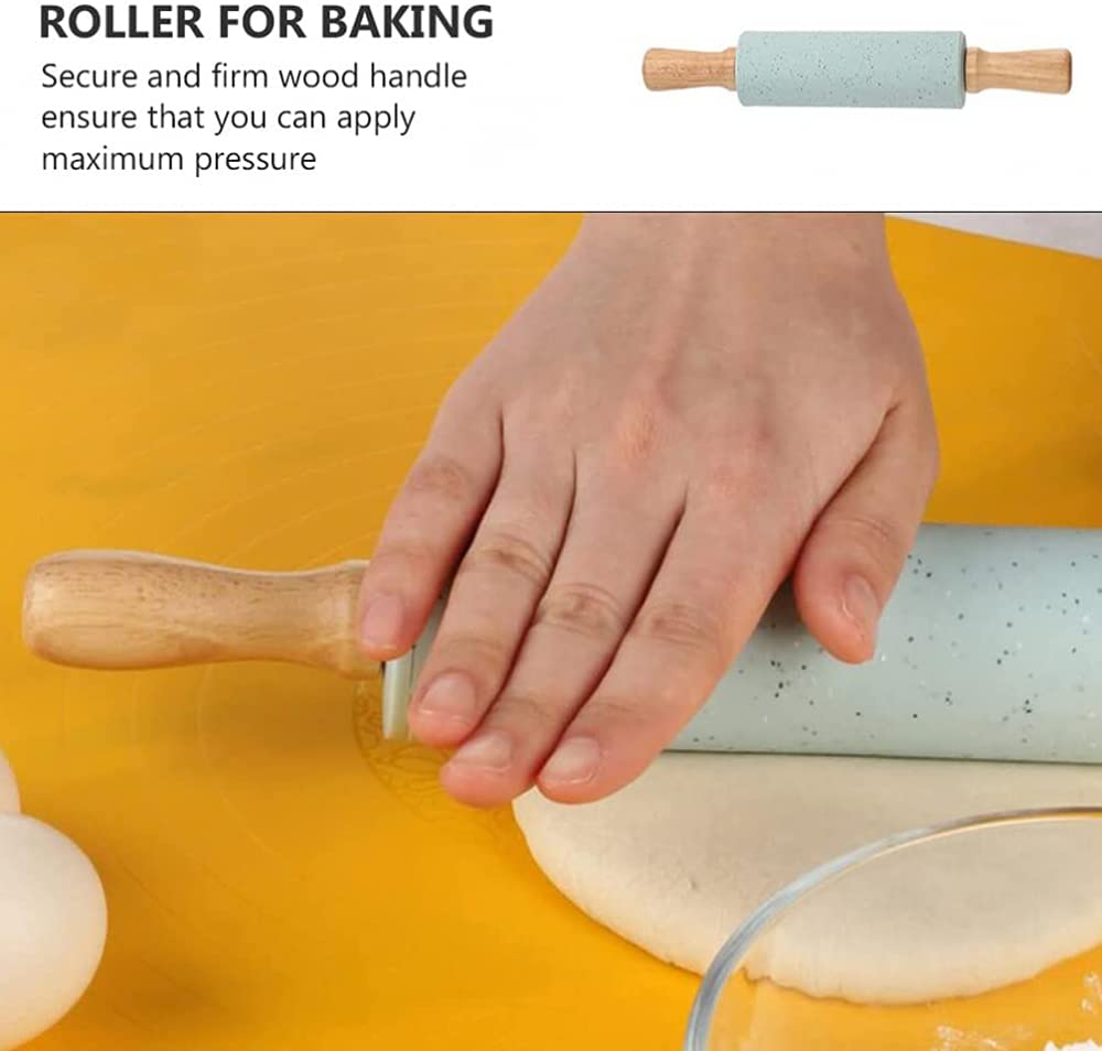 Rodillo de silicona para masa, rodillo de madera para hornear albóndigas, preparación de galletas y pasteles, herramienta para hornear fácil de limpiar, esencial para la cocina, 18 pulgadas de