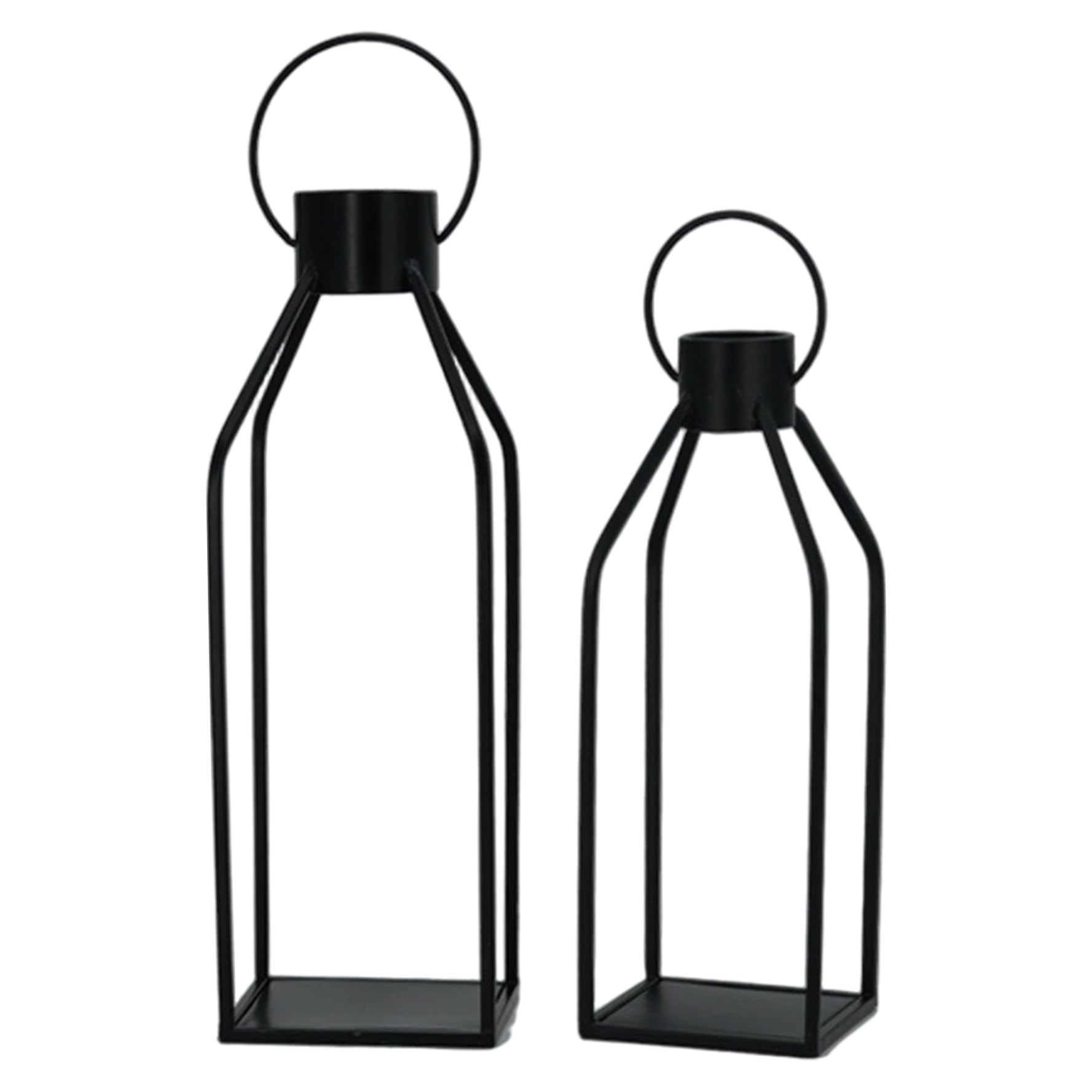 Sjfbebsy 2Pcs Decorative Candle Lanterns 16/12inch Tall Vintage Black Lantern, Hanging Metal Candleholders for Indoor Outdoor Wedding Home Decor No Candle, Black Lantern