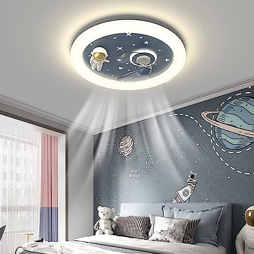 Ventilador de techo con luz regulable y diseño de astronauta rosa de 46W empotrado infantil