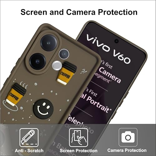 Image of SBMS Silicone Back Cover Case for Vivo V60 5G / Vivo T4 Pro 5G | Cute Fun 3D Cartoon, Coffee Design Silicone Case | Camera Protection Bump | Shockproof Case for Vivo V60 5G (Coffe Mug Brown)