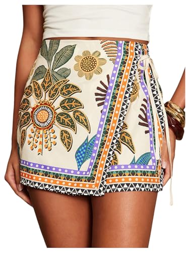 Image of SweatyRocks Women's Boho Mini Skirts Floral Shorts Tie Side Wrap Skorts