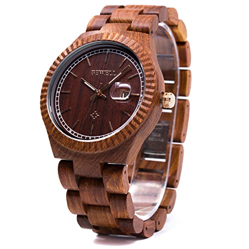 Bewell Vintage Wooden Watch Quartz Movement Lightweight Wrist Watch W112A (Red Sandalwood)