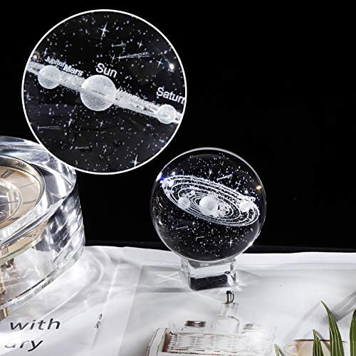 3D Crystal Planet Solar System Model 2.36 Ball Engraving Shooting Star, Centerpiece Ornament with Crystal Base, Gift for Astronomy Enthusiast