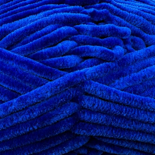 Image of Cuddly Velvet Chenille Yarn, Super Soft Fluffy Bulky for Knitting Crocheting Blanket Amigurumi, Durable for Shedding, 100 Gram (3.53 Ounces) 109 Yards (100 Meters) (Cobalt Blue) (3 Skeins)