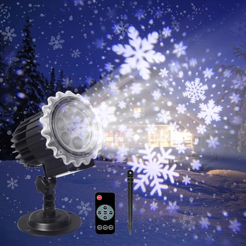 ROVLAK Proiettore Luci Natale Esterno, Proiettore Fiocchi Neve ad Alta Luminosità con Telecomande, Decorazione...