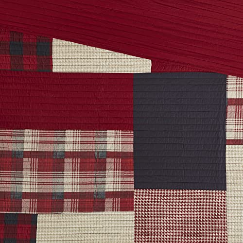 Woolrich Sunset Reversible Quilt Set - Cottage Styling Reversed To Solid Color, All Season Lightweight Coverlet, Cozy Bedding Layer, Matching Shams, Oversized King/Cal King, Plaid Red 3 Piece #TOP6