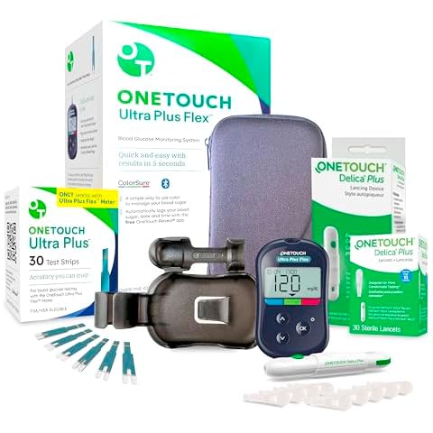 OneTouch Ultra Plus Flex Value Diabetes Testing Kit | Blood Sugar Test Kit Includes 1 Blood Glucose Meter, 1 Lancing Device, 30 Lancets, 30 Diabetic Test Strips, & Carrying Case Cover