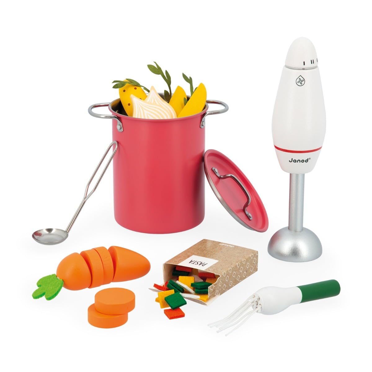 Janod - Children’s Soup Set - 43 FSC Wood, Cardboard and Felt Accessories - Pretend Play Toy - 3 Years +, J06634