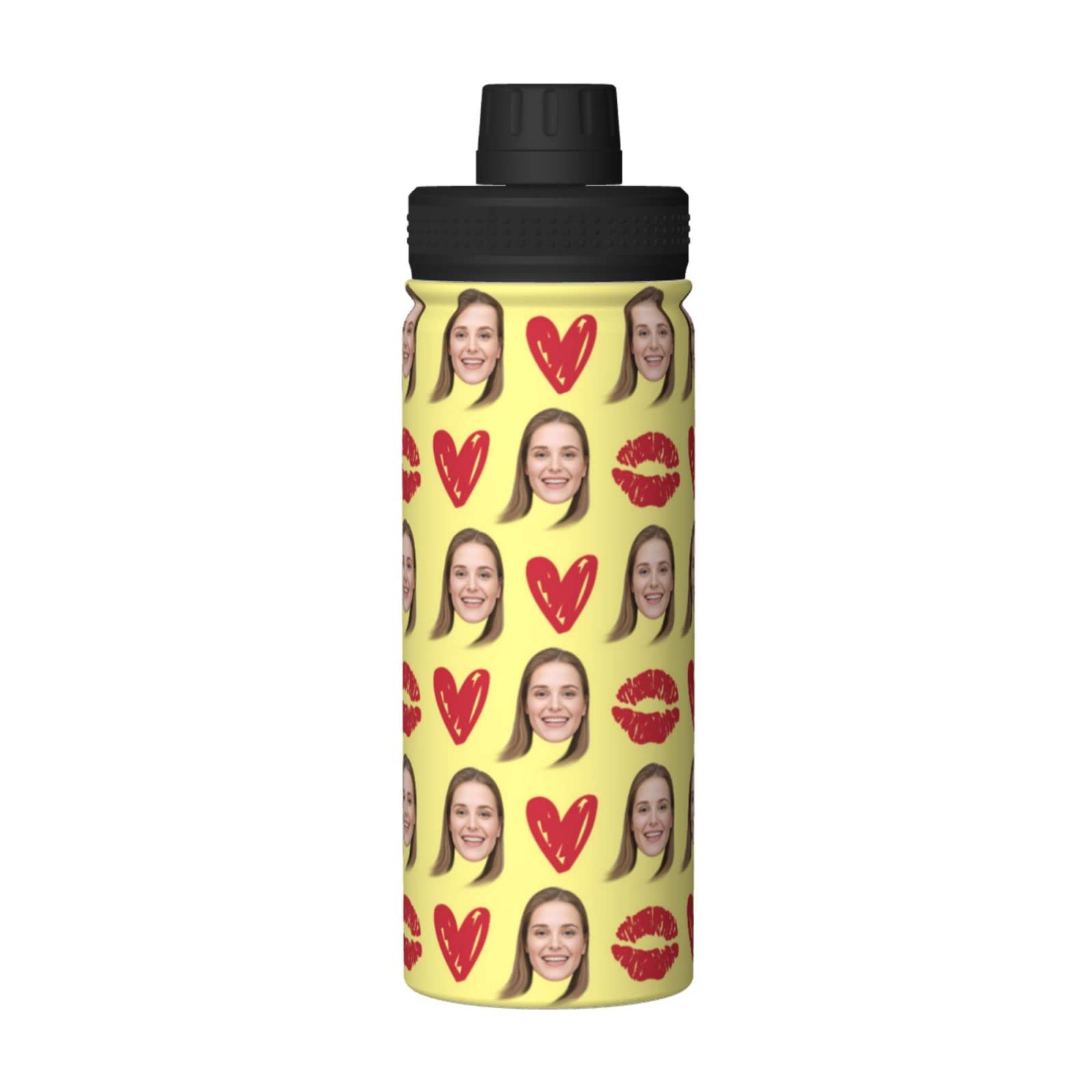 Personalized Water Bottle with Name Text- 511ml Custom Stainless Steel Water Bottle with Face Photo Text Customized Double Wall Insulated Water Bottle Gift for Women Men (Face Photo Custom-2) — image 1