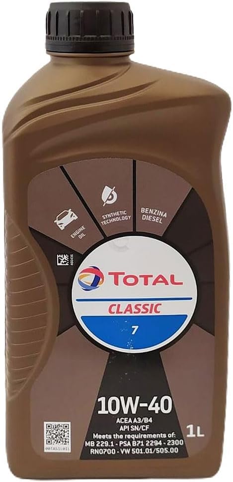 TOTAL CLASSIC 7 NUOVA FORMULA OLIO MOTORE A BASE SINTETICA 10W40 PER MOTORI DIESEL E BENZINA SENZA DPF. ADATTO ANCHE PER MOTORI GPL/METANO. CONFEZIONE 5 LITRI