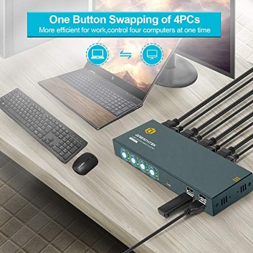 KVM Switch HDMI USB 4 Port 4K, 4 USB2.0, 4K @60Hz, KVM Switch 4 PC 1 Monitor, HDMI 2.0, HDCP2.2, YUV 4: 4: 4, with Cable, Support Wireless Keyboard and Mouse,Button Switch