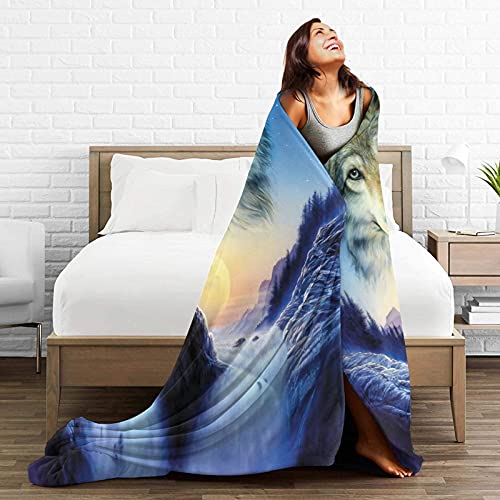 Wolf Moon Throw Blankets Flannel Fleece Blanket 60"X50",For Bedding,Couch,Sofa,Bed,Warm Throw Blanket For Kids Room A Great Gift Decorations #TOP4