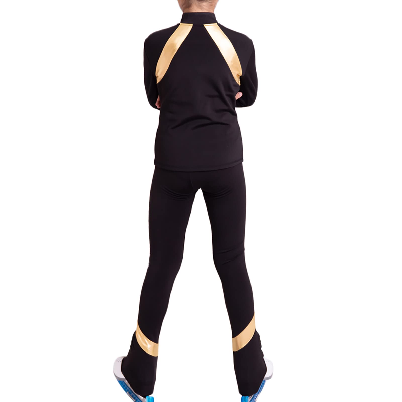 Conjuntos de Chaqueta y Pantalones de Patinaje sobre Hielo para Mujer Traje de Patinaje Artístico Entrenamiento Competencia Ropa de Patinaje(Size:XS,Color:Negro)