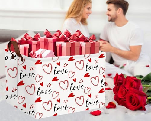 Image of Valentines Day Basket Large Foldable Heart Shaped Storage Box for Gifts Kids Empty Storage Bins Rectangular Toy Organizer Decor (Love Red Hollow Solid Heart)