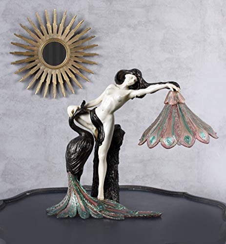 JUGENDSTIL PUR EXTRAVAGANTE TISCHLAMPE DAME MIT PFAU PALAZZO EXCLUSIV - 5