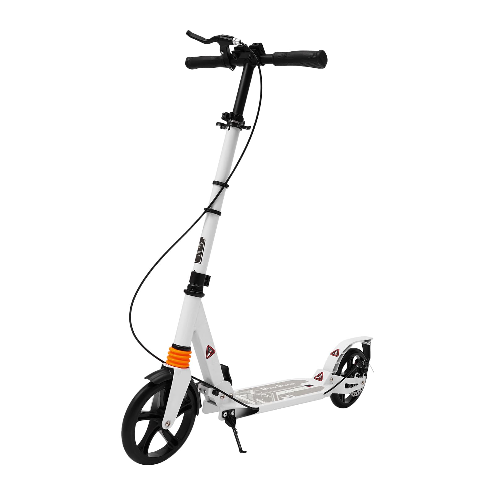 Monopattino pieghevole per adulti e ragazzi, regolabile in altezza 93-107 cm, portata fino a 100 kg, con doppio freno, pieghevole, per città e tempo libero, bianco