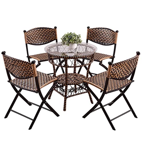 NIZAME 5 Pcs Bistro Set, Sillas para Mesa de Jardín, Mesa Cuadrada Plegable con Estante de Almacenamiento de 2 Capas, Tablero de Cristal, Muebles de Patio Al Aire Libre