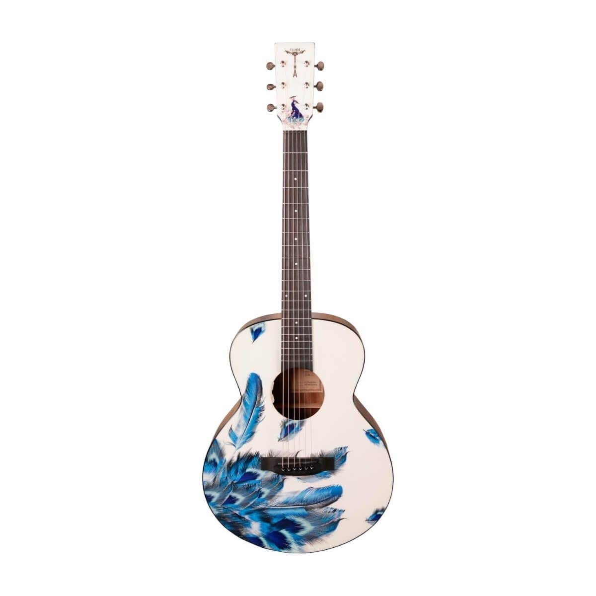Tyma V-3E Mini Plume - Chitarra da viaggio con pick-up integrato, Sitka Top, custodia inclusa