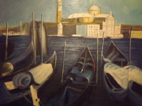 Tableau de bateaux : peinture à l'huile sur toile 50,8 x 61 cm salon