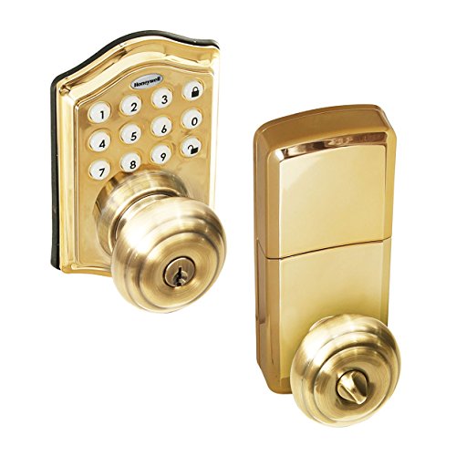 Super Deal Product Honeywell Safes & Door Locks - 8732001 Electronic Entry Knob Door Lock, Polished Brass, 6.5 x 8.8 x 9 inches