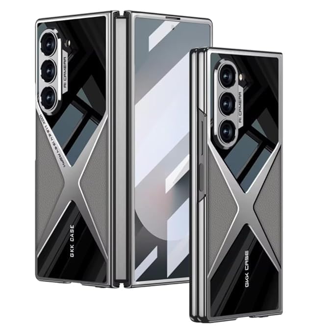 Image of TechTrendz Case for Samsung Galaxy Z Fold6, Luxury Electroplating Leather Case, Shockproof Cover Ultra Thin Built-in Screen Protector Case Cover for Samsung Galaxy Z Fold 6 (Grey)