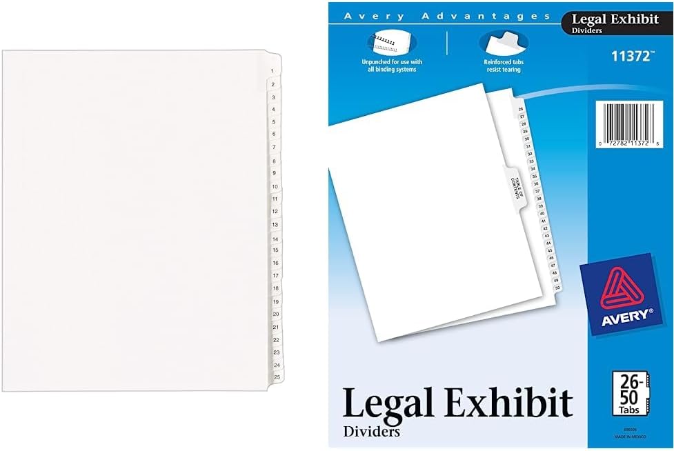 Amazon.com : Avery 1-25 Legal Exhibit Dividers for 3 Ring Binders ...