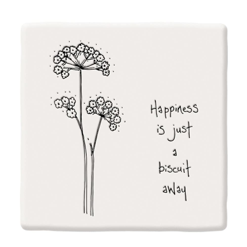 East of India Square Porcelain Coaster - Happiness is just a biscuit away, White - Image 3