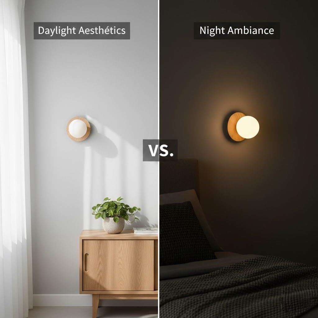 Wall Sconce, Walnut Wood Grain Wall Light, G9 Globe Wall Lamp for Bedroom, Bedside, Hallway, Corridor, Living Room, Entryway, Nordic Vanity Indoor Fixture, Hall Loft Home Parlor(Brown)